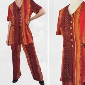 Striped Red and Orange Women's Pants & Jumpsuit Set